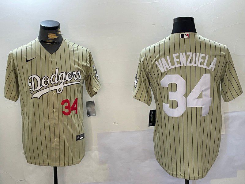 Men Los Angeles Dodgers 34 Valenzuela Green Stripe Game 2024 Nike MLB Jersey style 5